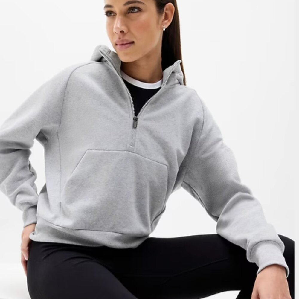 Athleta fleece 1/2 zip hoodie XS grey heather like new